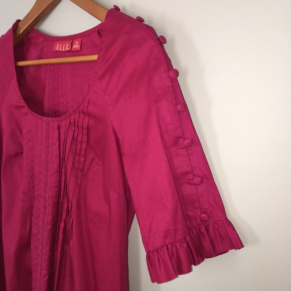 ELLE Pleated Ruffle Top with Button Sleeves Sz XS - Picture 2 of 7